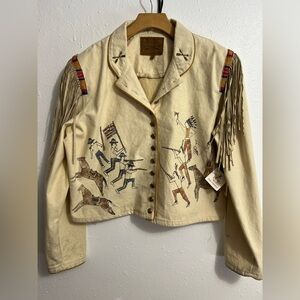 VTG Double D Ranch Cream Fringe Painted Western Jacket